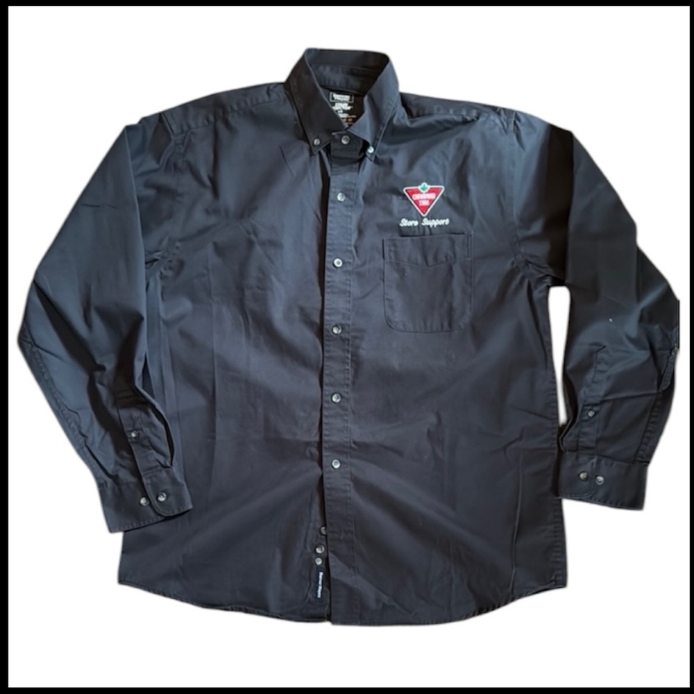 Denver Hayes Canadian Tire Button Down Shirt with Embroidered Detail Size Large